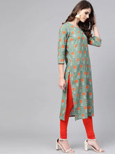 Women Casual Wear Cotton Fabric Sea Green Printed Trendy Kurti